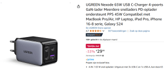 UGREEN Nexode 65W USB-C 4-poorts lader voor €29,99 bij Amazon