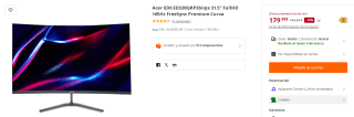Monitor Acer ED0 ED320QRP3biipx 31.5" FullHD 165Hz FreeSync Premium Curva por 179.99€