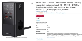 Baseus GaN5 35 W USB C stekkerdoos, oplader voor €24,99 bij Amazon