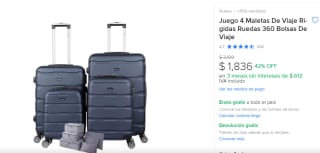 Juego de 4 maletas con ruedas por $1836 en Amazon