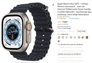 Apple Watch Ultra 4G 49mm Ocean Band Midnight voor €749 bij Amazon