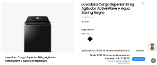 Lavadora Carga Superior 20 kg Agitador ActiveWave y Aqua Saving Negra