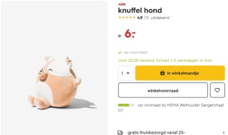 Knuffel kat (of hond) voor € 5 bij de Hema