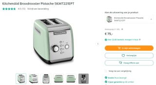 KitchenAid Broodrooster Pistache 5KMT221EPT voor €75 bij Art & Craft