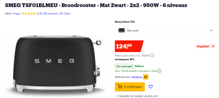 Smeg Broodrooster 2x2 Mat Zwart TSF01BLMEU voor €124,90 bij Bol.com