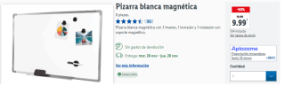 Pizarra magnética con 3 imanes, 1 borrador y 1 rotulador con soporte magnético por 9.99€