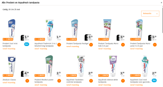 Alle Prodent en Aquafresh tandpasta 2+3 gratis bij de AH