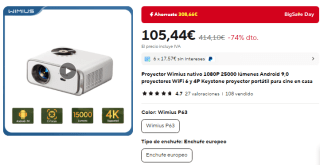 Proyector Wimius P63 nativo 1080P 25000 lúmenes por 95,44€