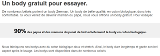 Essaie gratuit d'un body en coton bio