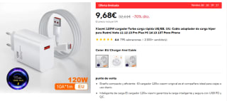 Xiaomi 120W cargador Turbo carga rápida por 9,68€