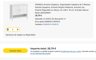 VASAGLE Armario Zapatero de 3 Niveles por 28,79€