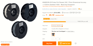 3x1KG KINGROON 3D Printer PLA Filament voor €28,19 bij tomTop