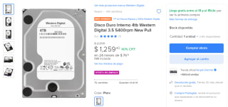 Disco Interno 4TB Western Digital 3.5 5400rpm por $1,259 | Mercado Libre