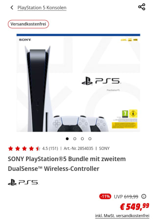 Playstation 5 bundel + 2 DualSense controllers (Duitse MediaMarkt)