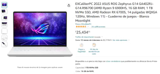 Asus ROG Zephyrus 14" 120Hz Ryzen 9 6900HS por $25,455 en Amazon