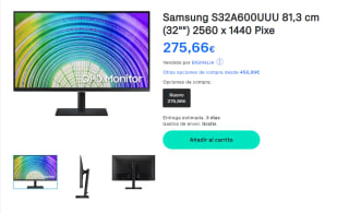 Monitor Samsung S32A600UUU 32" LED VA QHD 75Hz por 275,66€