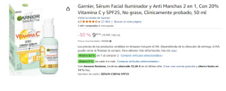 2 Botes de 50ml de Garnier, Sérum Facial Iluminador y Anti Manchas 2 en 1, Con 20% Vitamina C y SPF25, No graso por 13.92€