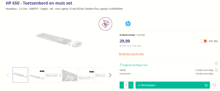 HP 650 Draadloos Toetsenbord en Muis set Wit Qwerty voor €29 bij Azerty