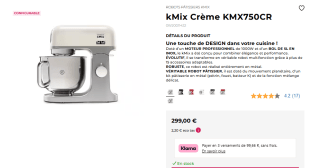 Robot pâtissier Kenwood kMix Crème KMX750CR à 299€