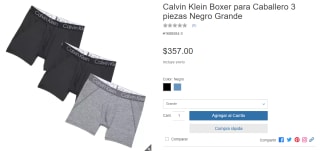 Pack 3 Bóxers Calvin Klein por $357 en Costco