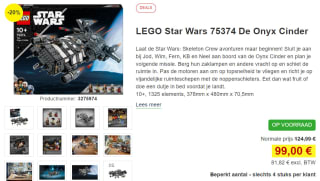 Lego Star Wars De Onyx Cinder (75374) voor €99 bij Proshop