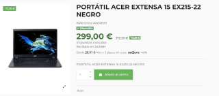 Portátil Acer Extensa 15 EX215-22 por 299€