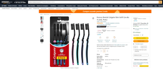 Escova Dental da Colgate, modelo Slim Soft Carvão com 4 unid - R$ 22,41
