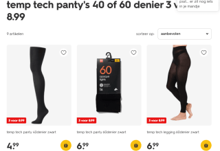 Temp tech panty's 3 voor 8.99 bij de HEMA