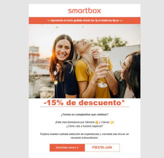 15% descuento desde Smartbox y envíos gratis en horas determinadas