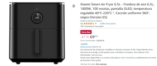 Freidora aire Xiaomi Smart Air Fryer 6.5L por 69€