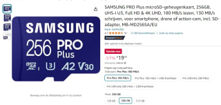 SAMSUNG PRO Plus microSDkaart 256GB voor €19,99 bij Amazon