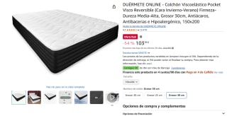 Colchón Viscoelástico 150x200 Pocket Visco Reversible (Invierno-Verano) Firmeza-Dureza Media-Alta, Grosor 30cm por 103,99€
