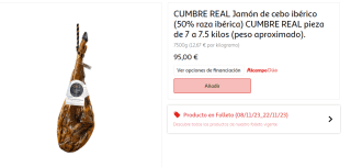 Jamón de cebo ibérico (50% raza ibérica) CUMBRE REAL a 95€