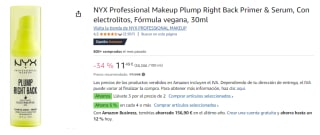 3 Unidades de NYX Professional Makeup Plump Right Back Primer & Serum, Con electrolitos, Fórmula vegana, 30ml por 22.38€