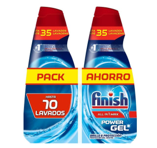 2 Finish All in 1 Max Power Gel Brillo&Protección Detergente Gel para el Lavavajilla 70 lavados por solo 7,26€