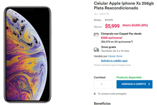 Apple iPhone XS 256GB reacondicionado por $5,999 en Coppel