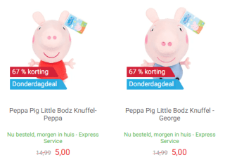 Peppa Pig Knuffel Peppa of George voor €5 bij Lobbes