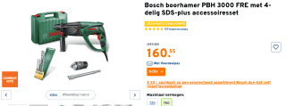 Bosch boorhamer PBH 3000 FRE + accessoires voor €140,55 na cashback