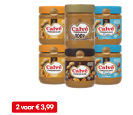 Alle varianten Calvé pindakaas 350gr 2 voor €3,99 bij de Dekamarkt