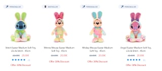 Diverse paasthema-knuffels voor €20 p.s. in de Disneystore
