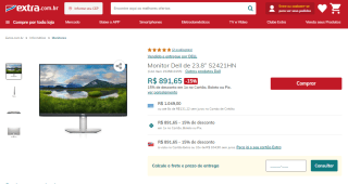 Monitor da Dell de 23.8 polegadas - R$ 891,65