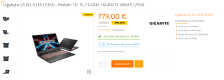 Portátil gaming Gigabyte G5 KD-52ES123SD con Intel Core i5-11400H de 16GB/512GB SSD por 779€
