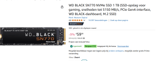 Western Digital Black SN770 - 1 TB voor €49,90 dmv code bij Amazon