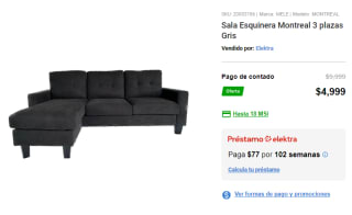 Sala Esquinera Montreal 3 plazas por $4,999 | Descuento Elektra