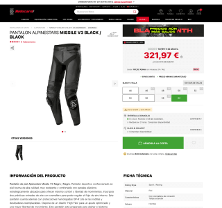 Pantalón de piel Alpinestars Missile V3 Negro por 321,97€