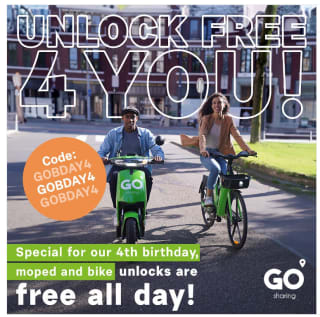 Gratis Go Scooter gebruiken voor Go Sharing's verjaardag