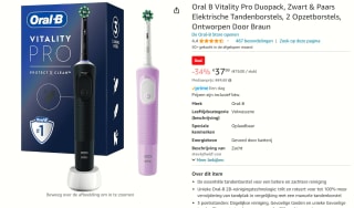 Oral-B Vitality 100 - Duo Zwart en Lila - Gift edition - Elektrische Tandenborstel voor €37,99 bij Amazon