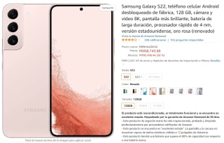 Samsung Galaxy S22 128GB a $10,888 en Amazon USA