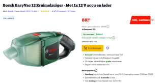 Bosch Home and Garden EasyVac Accu-handstofzuiger 12 V Met 1x 12 V accu en lader voor €68,91 na cashback via Bol