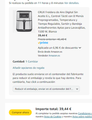 CRUX Freidora de Aire Digital Sin Aceite 6 L de 1500W por 39,44€